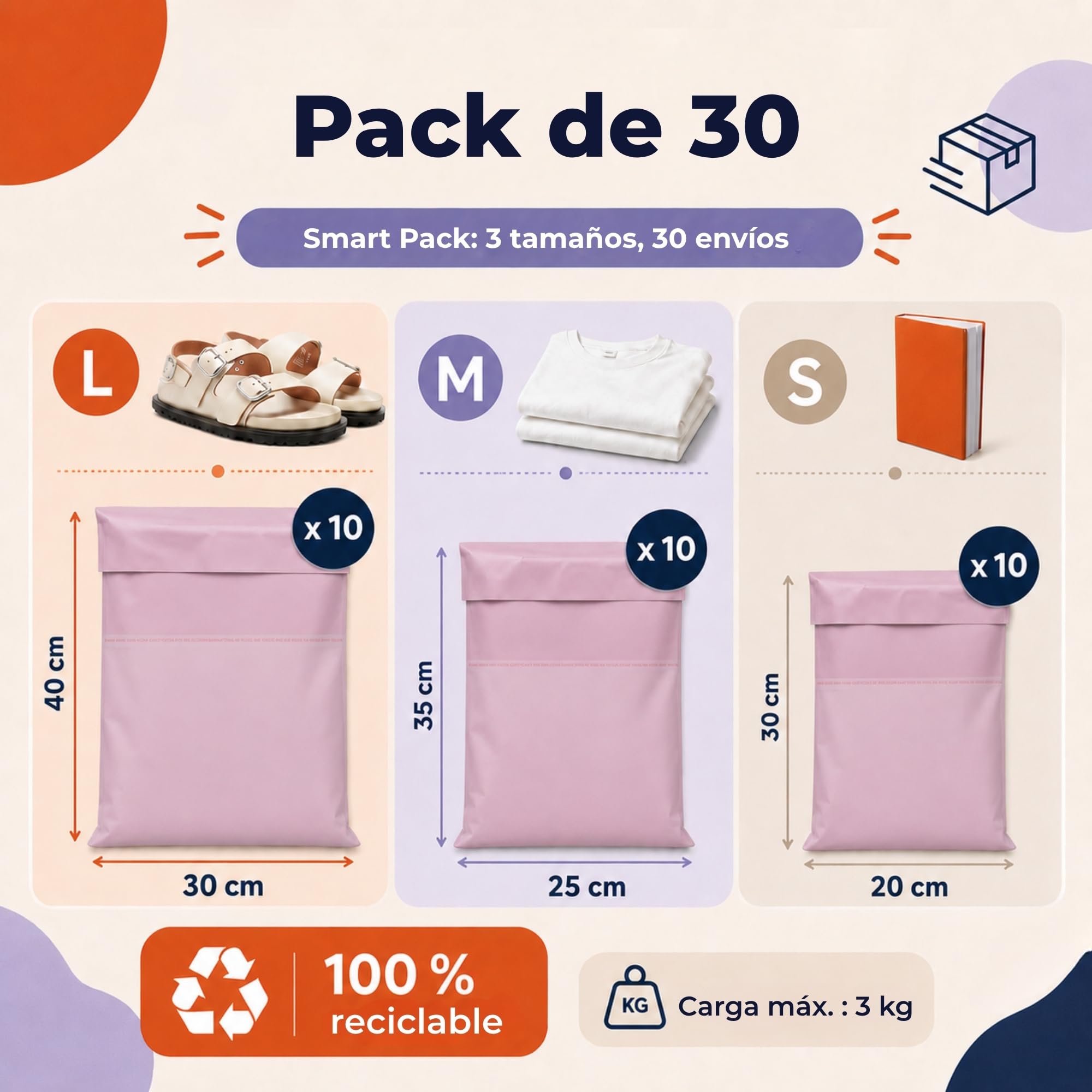 30 Bolsas Envio Vinted - S/M/L - Bolsas Para Envíos Ultra Resistente, Opaca e Impermeable, sobres plastico, Rosa