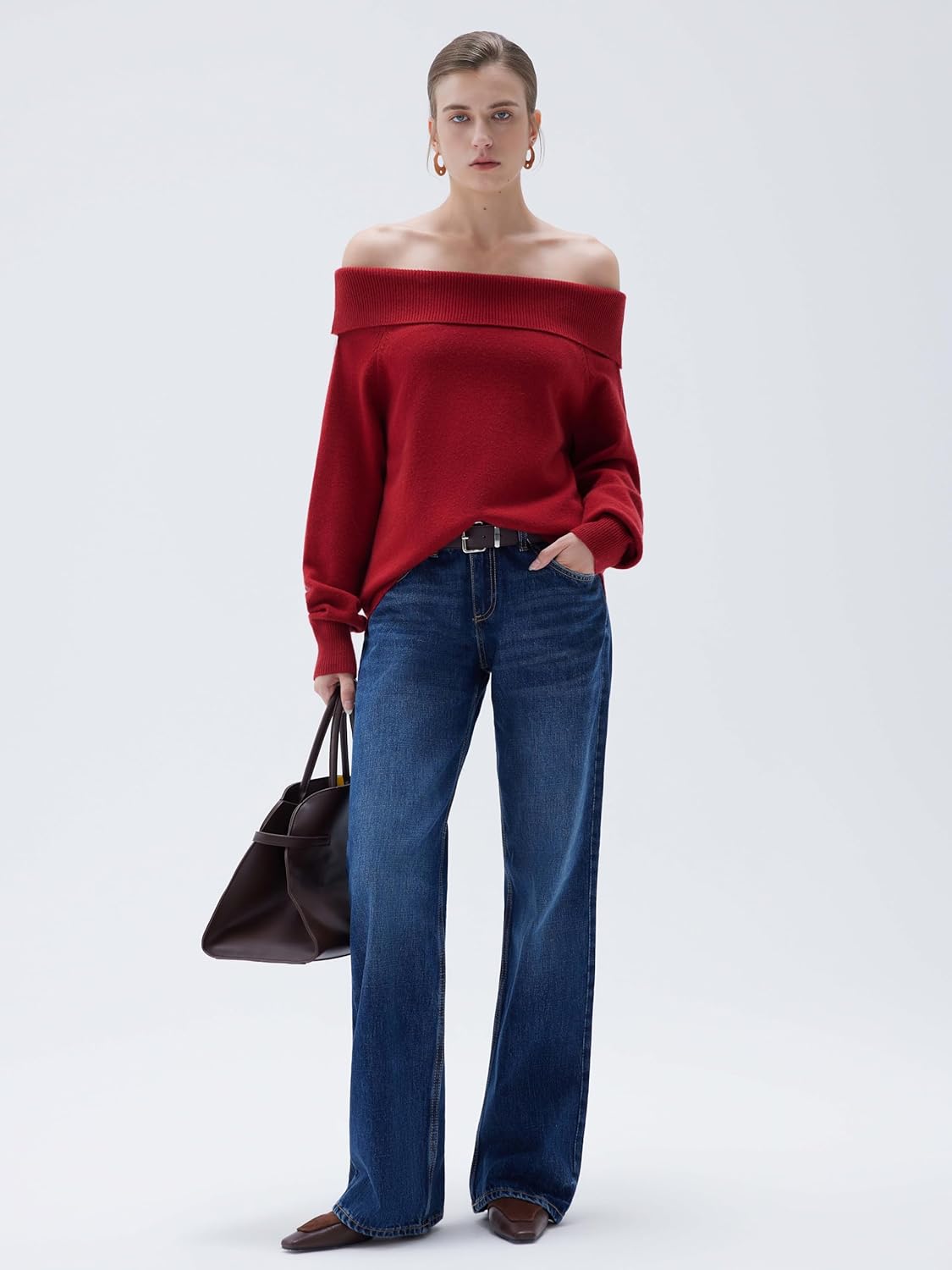 SUUKSESS Women Cashmere Off The Shoulder Sweater Oversized Knit Long Sleeve Tops - Image 4