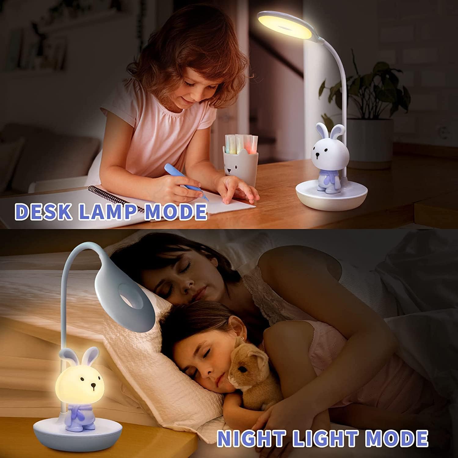 Veilleuse Tactile Lapin Rose Pour Enfant – 7 Modes Lumineux (RGB, Blanc Chaud) – Rechargeable USB-C, Autonomie Jusqu’à 8h – Décoration Kawaii