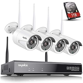 SANNCE 【Work with Alexa】 Wireless CCTV, 8CH 5MP NVR, 4X 3.0MP Outdoor Security IP Cameras with P2P, One-Way Audio, Dual WiFi System, Human AI Motion Detection(1TB Hard Disk Pre-install)