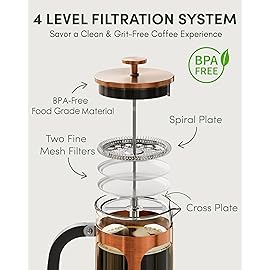 BAYKA 34oz 1 Liter French Press Coffee Maker, Christmas Coffee Lover Gifts Basket Set, Heat Resistant Thickened Borosilicate Glass Stainless Steel Brewer, Cold Brew Cafetera Teapot for Kitchen, Copper