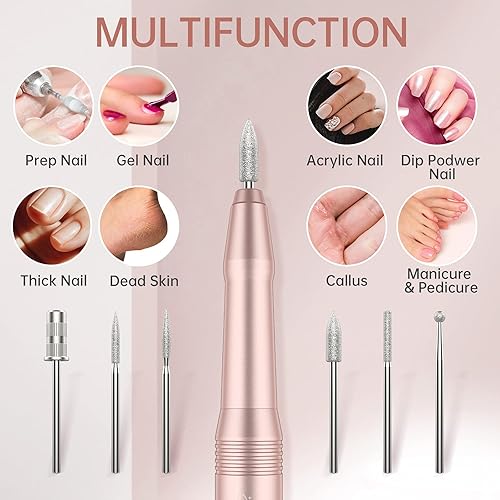 Miniatura 6 de Kredioo Máquina de taladro de uñas de 30000RPM con pantalla LCD para uñas acrílicas, kit de lima eléctrica profesional con 6 brocas, 56 bandas de