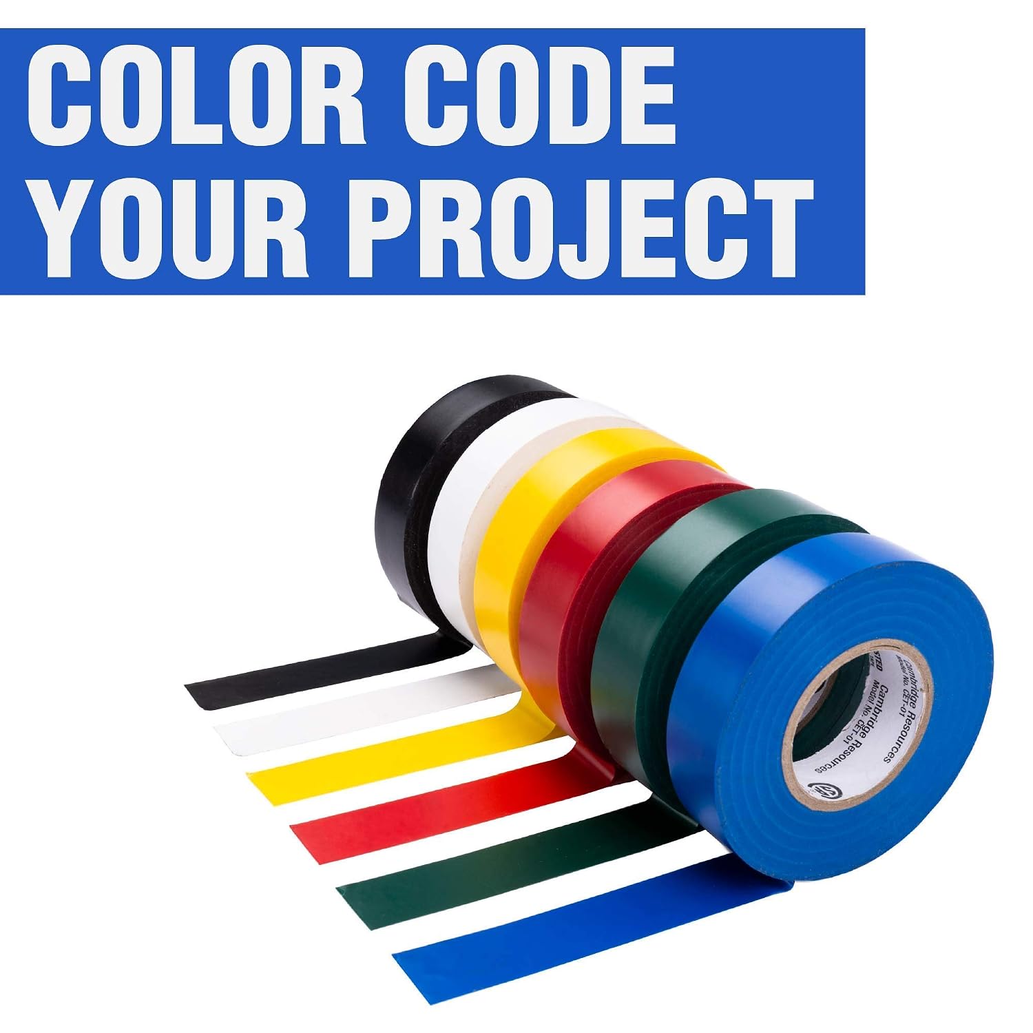Cambridge Vinyl Electrical Tape, 3/4-In x 66-Ft x 7 Mil, Blue, 6-Rolls, Indoor/Outdoor Use, Flame Retardant, Water Resistant, UL/CSA Listed, Industrial and Contractor Grade