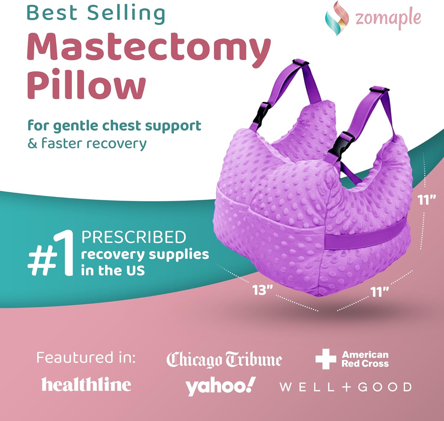zomaple mastectomy recovery pillow with strap, swirly gel pack, seat belt cover & shower lan – post mastectomy must haves, breast augmentation/reduction & mastectomy recovery supplies – washable cover lavender