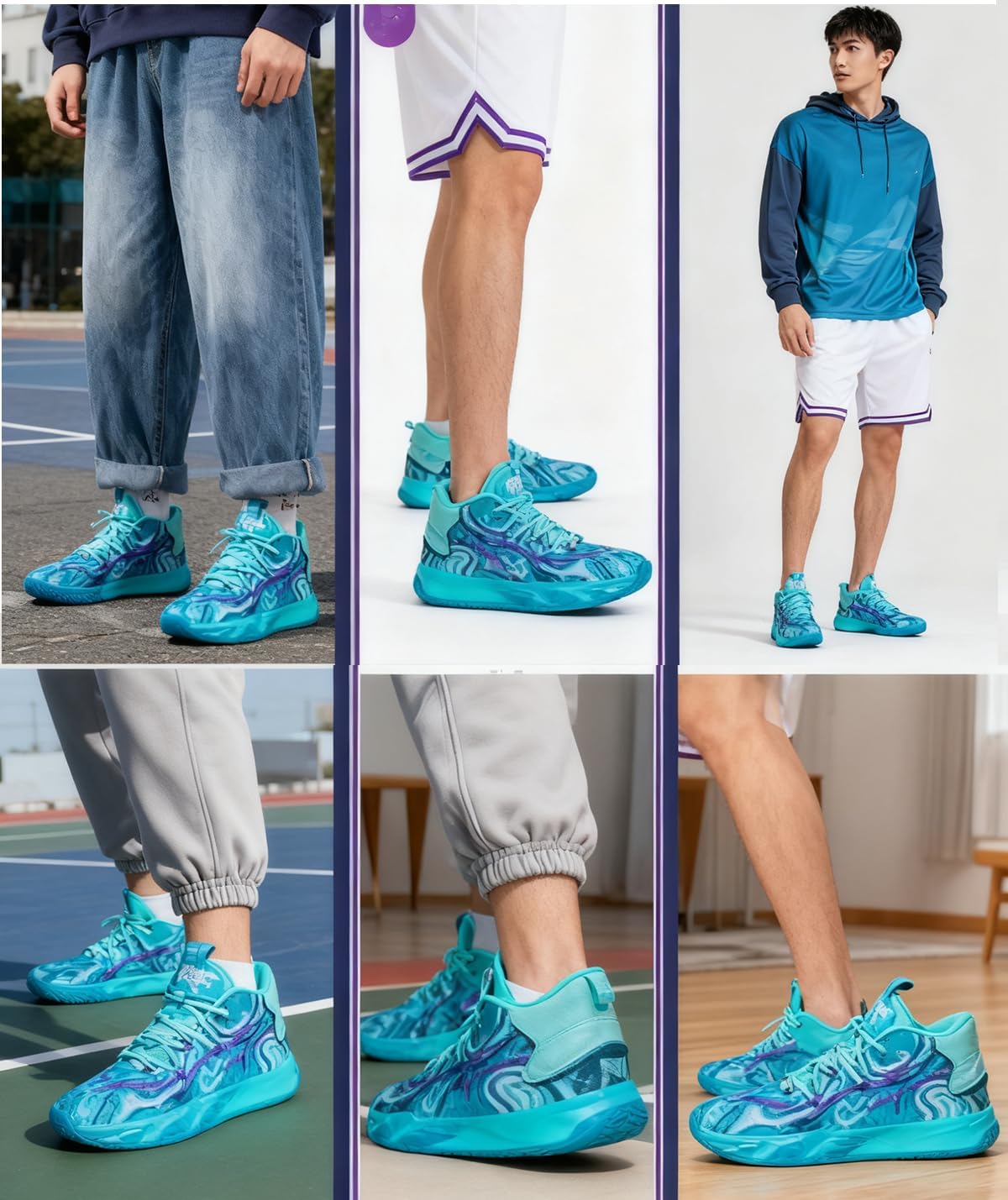 Hopomart Men's Lace Up Multi-Color High Top Basketball Shoes,Fahsion Lightweight Running Shoes, Non-Slip Breathable Outdoor Sports Shoes