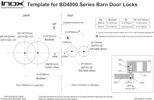 Miniatura 8 de INOX BD Series - Cerradura de privacidad para puerta de granero, para pared de 3-34 a 4-34 pulgadas, borde cuadrado de 2.362 in, negro grafito (19G)