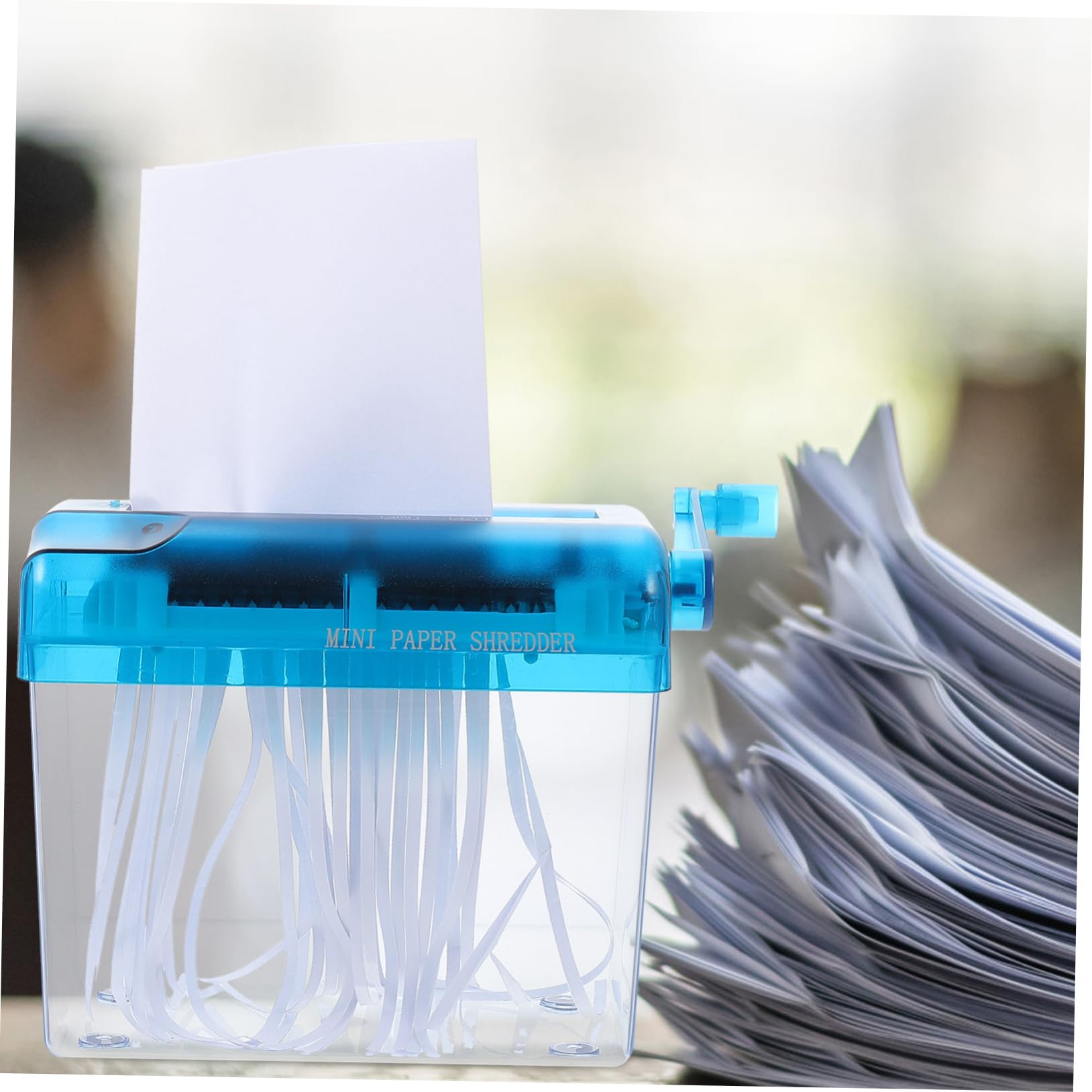 Destructeur de Papier en ABS et Acier Inoxydable Portable Manuel Bleu Coupe de Cartes et Factures pour Usage Domestique et Loisirs Créatifs