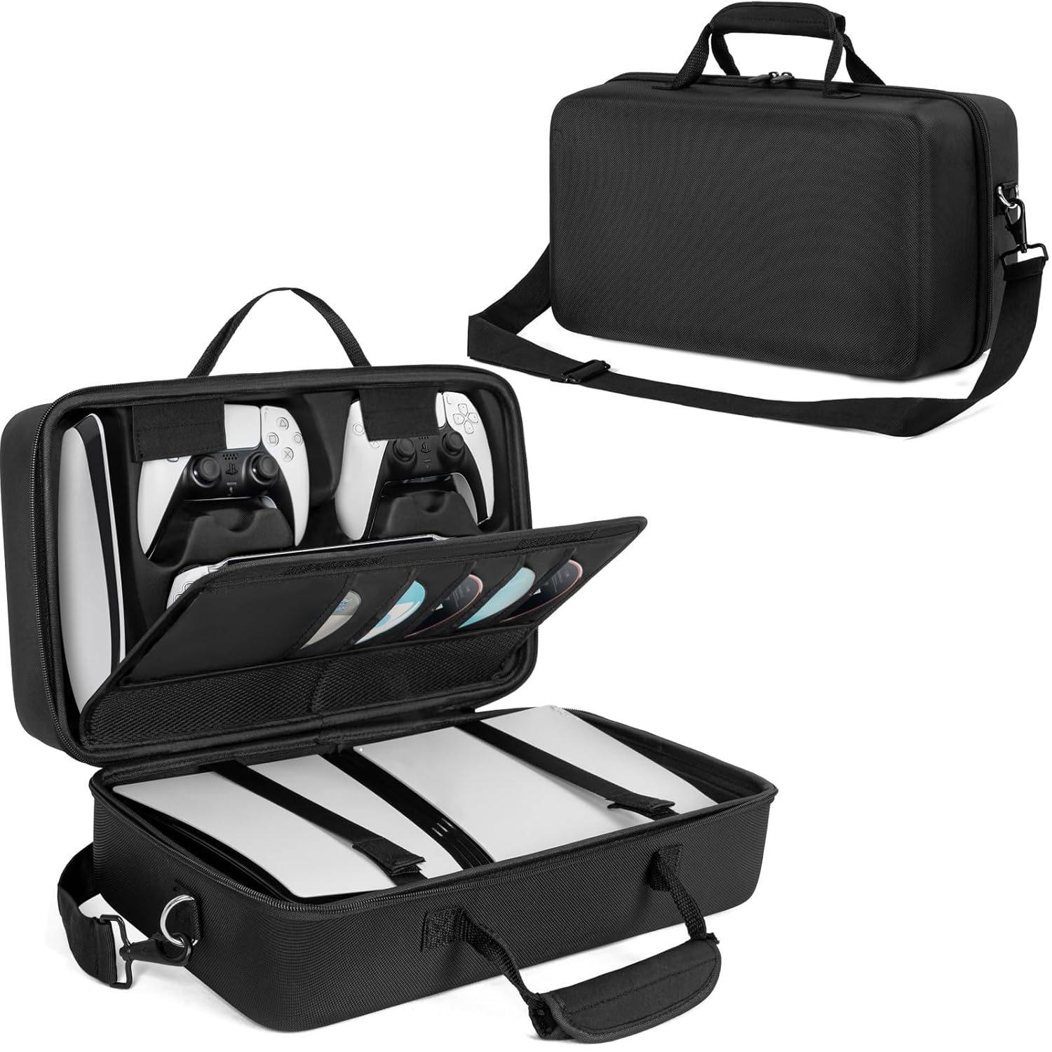 OUUTMEE Hard Shell Carrying Case Compatible with PS5 Pro, Travel Bag Holds PlayStation 5 Pro Disk Digital Edition, Games, Headset and Gaming Accessories