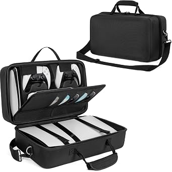 OUUTMEE Hard Shell Carrying Case Compatible with PS5 Pro, Travel Bag Holds PlayStation 5 Pro Disk Digital Edition, Games, Headset and Gaming Accessories
