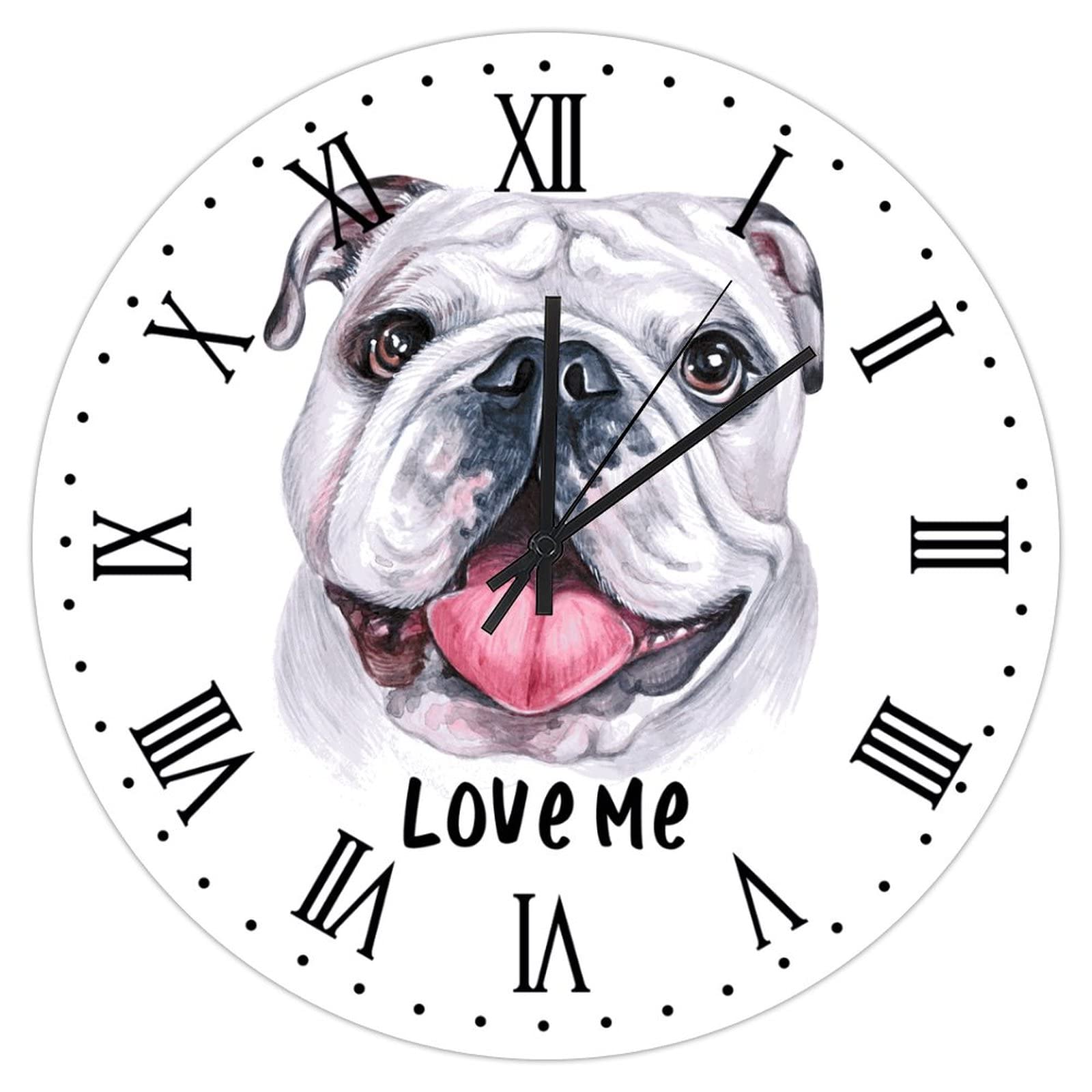Horloge murale bouledogue en bois 38 cm silencieuse pour salon