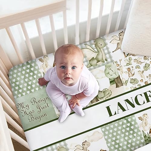 Miniatura 2 de Juego de ropa de cama de bebé personalizado para niño o niña, edredón de cuna con nombre personalizado, lindo dragón de 2 piezas con sábanas bajeras