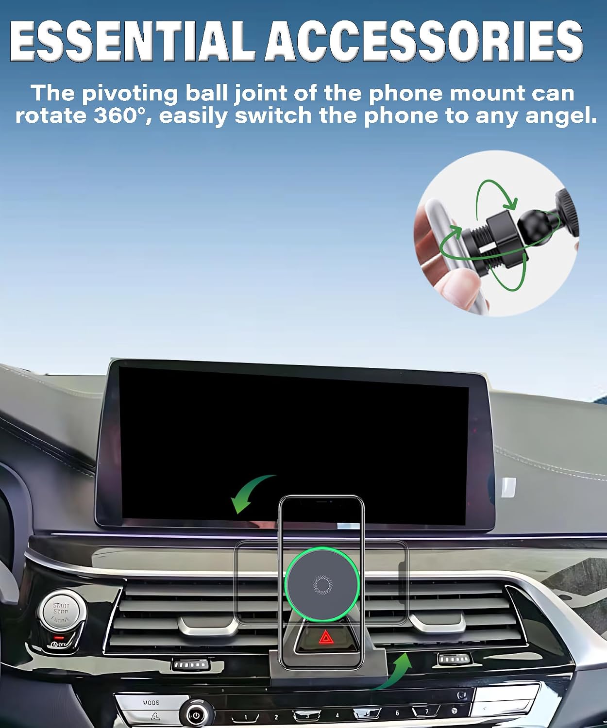 Car Phone Holder for BMW 5 Series 2017 2018 2019 2020 2021 2022 2023 Accessories 15W MagSafe Fast Wireless Charger Cell Phone Mount Fixed Clip 360° Rotation