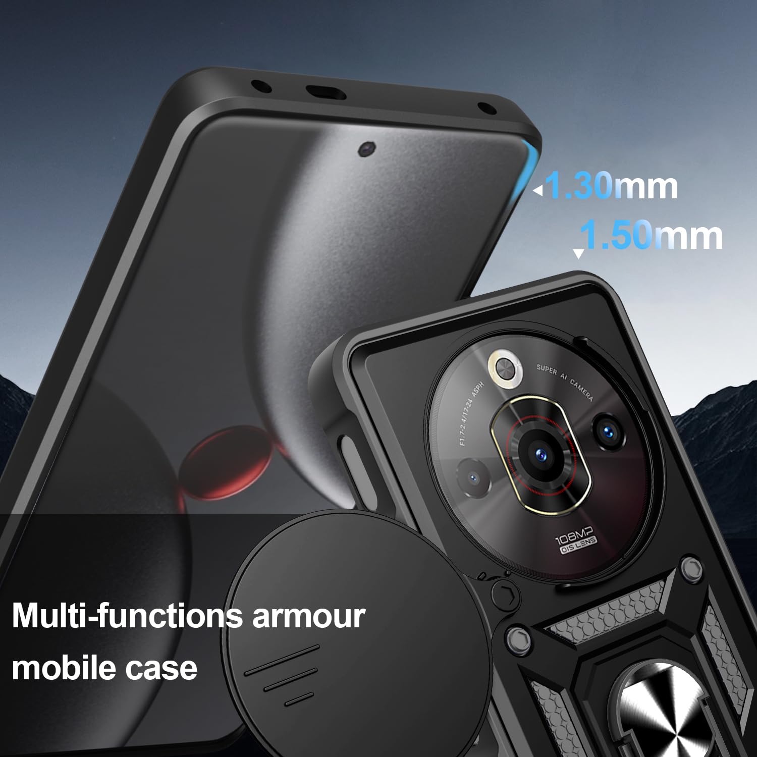 Kit Di Protezione Per ZTE Blade A75 5G: Cover Antiurdo In TPU + Vetro Temperato + Anello Porta Cellulare, Trasparente