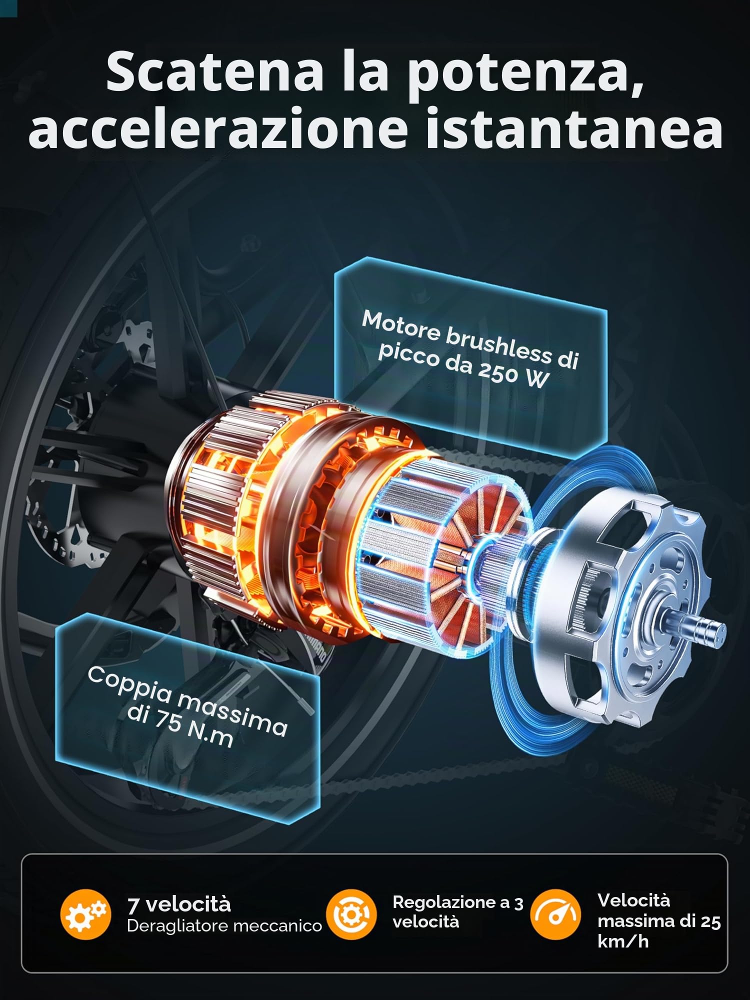 HITWAY BK6SPRO Bicicletta elettrica pieghevole All-Terrain con pneumatici Fat da 20 pollici, 48 V, 18 Ah, batteria da 250 W, motore da 250 km/h, cambio a 7 marce e circuito elettrico a 3 livelli, 60