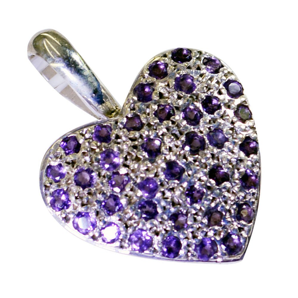 Améthyste véritable pendentif cœur en argent précieux - 5