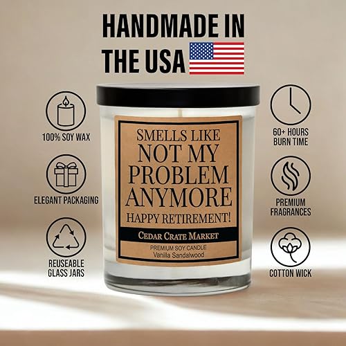 Miniatura 2 de Regalo de jubilación para mujeres y hombres, vela de sándalo de vainilla, fabricada en Estados Unidos, decoraciones divertidas para fiestas de