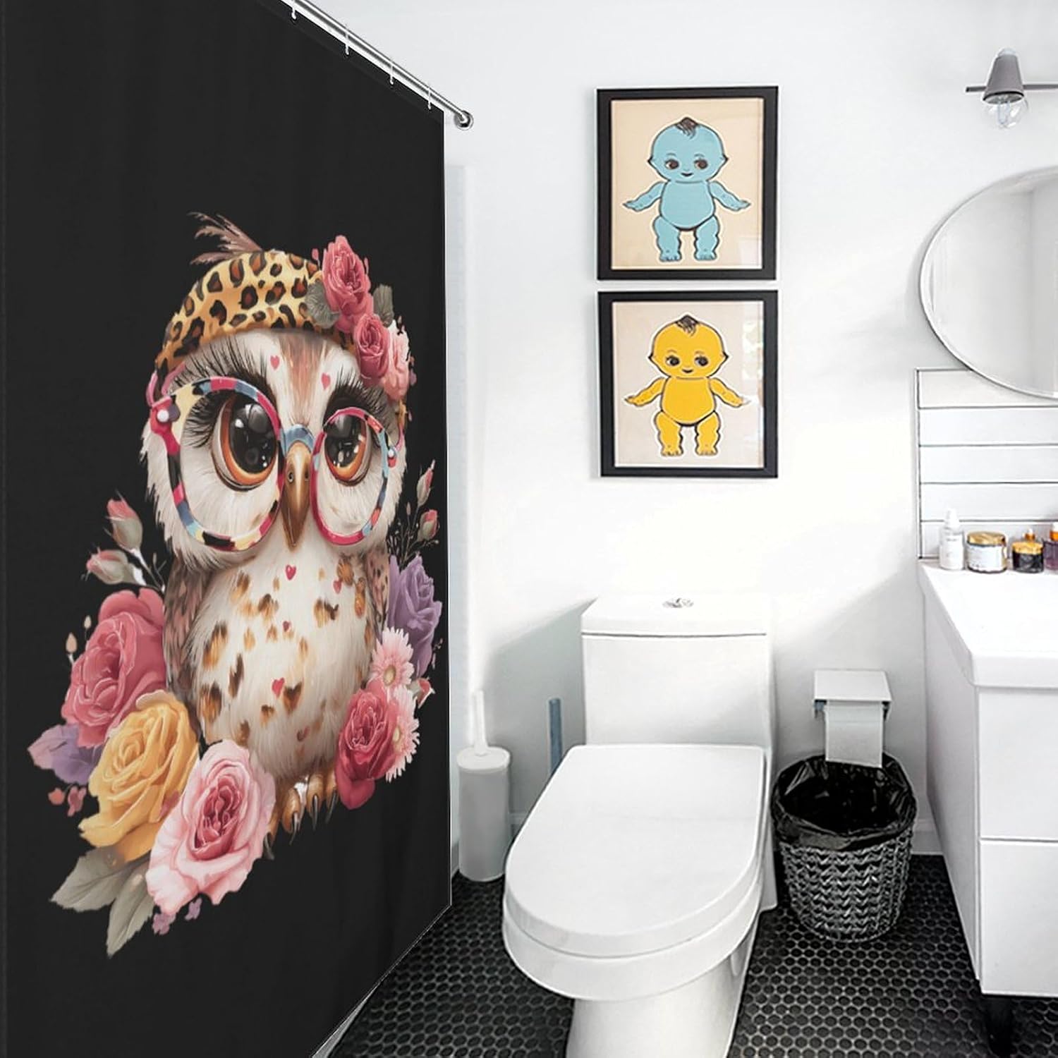 Owl Floral Shower Curtain 46.85x70.87Inch（119x180cm） Polyester Bath Curtain Shower Curtains Printed Decorative