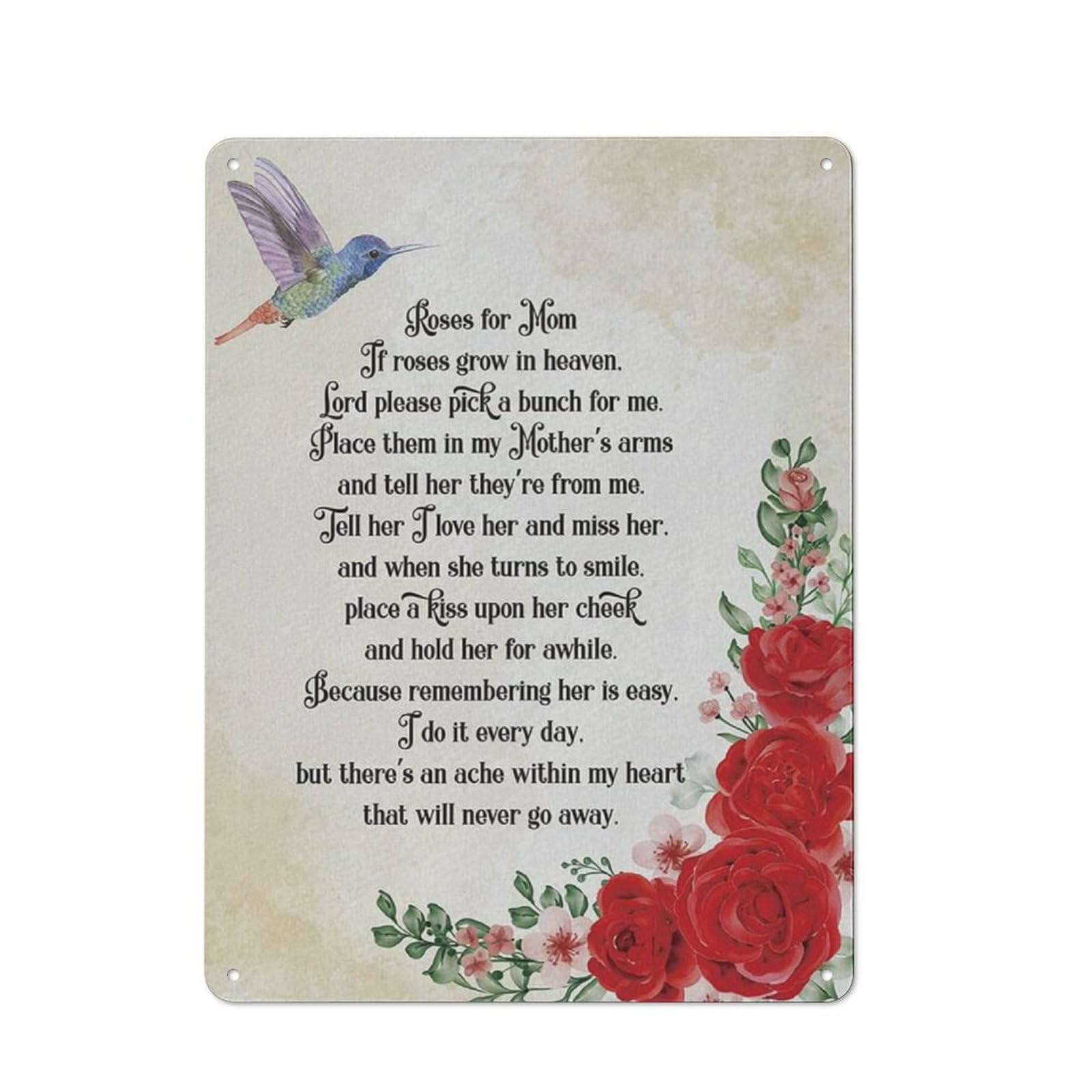 ACDOET Rustic Metal Tin Sign Mermorial Bereavement Poem If Roses Grow In Heaven Wall Art Decor Poster Painting Memory Of Mother Poetry Print For Home Decor, Sympathy Gift 12x16 Inch