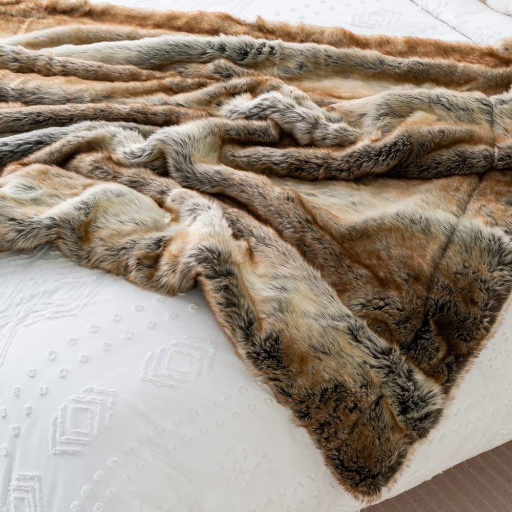 Luxury Ombre Faux Fur Reversible Throw Blanket, 50"x60"