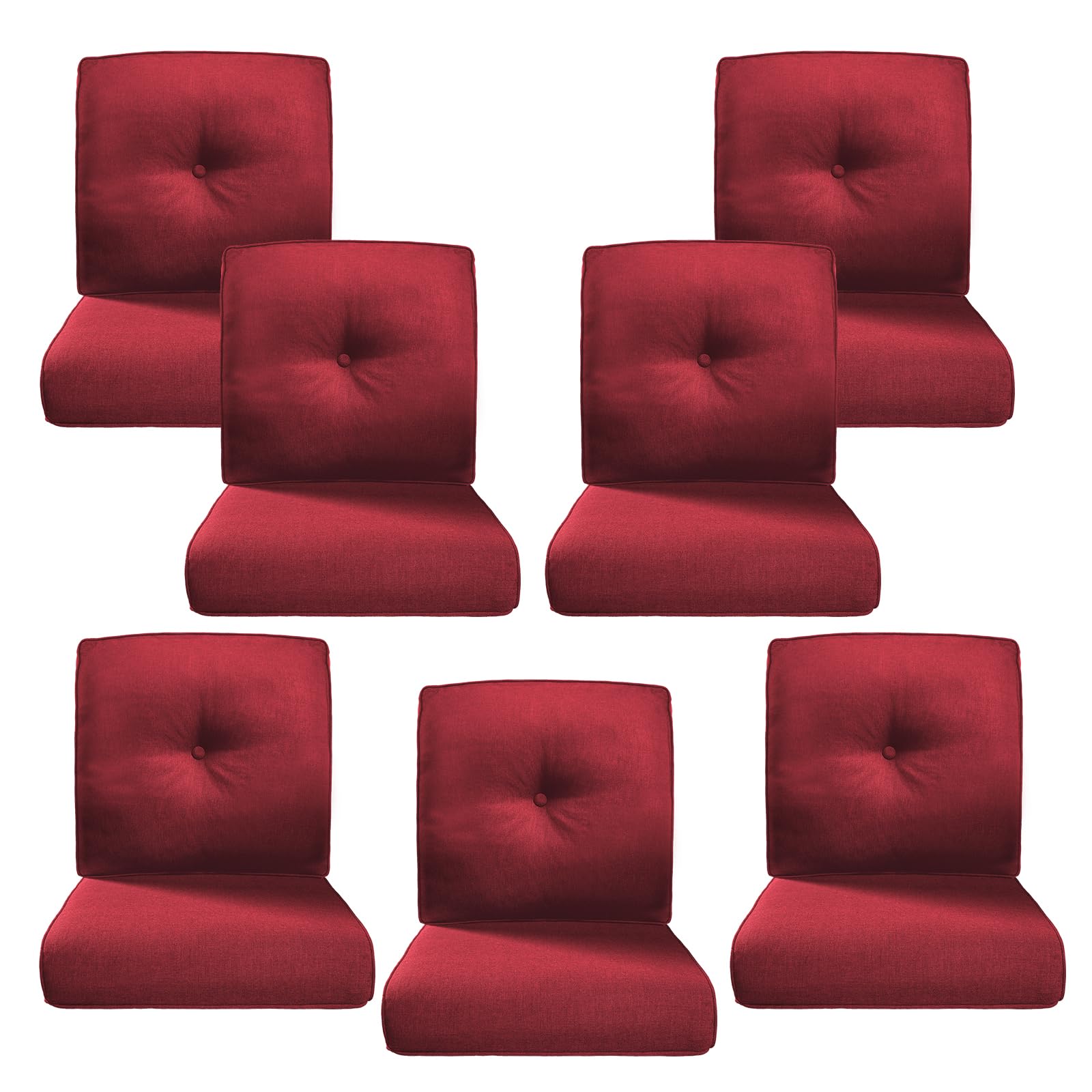 Luxury 4" Thick Outdoor Cushion Set of 7 - 22x24 Patio Furniture Cushions with 28D High-Density Foam, Water-Resistant &amp; Fade-Resistant Fabric, Removable Covers for Patio Furniture Sofa Couch -Red