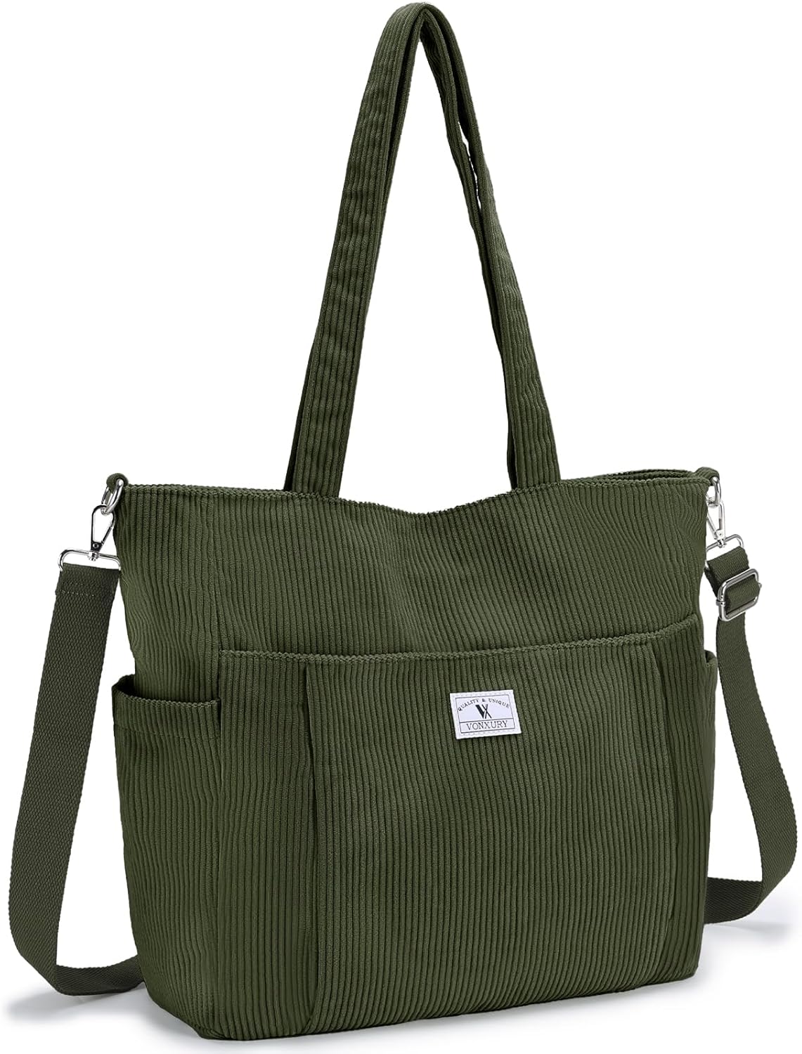 VX VONXURY Large Corduroy Tote Bag for Women, Shoulder Bag with Multi Pockets Lightweight Handbag for Work College Travel