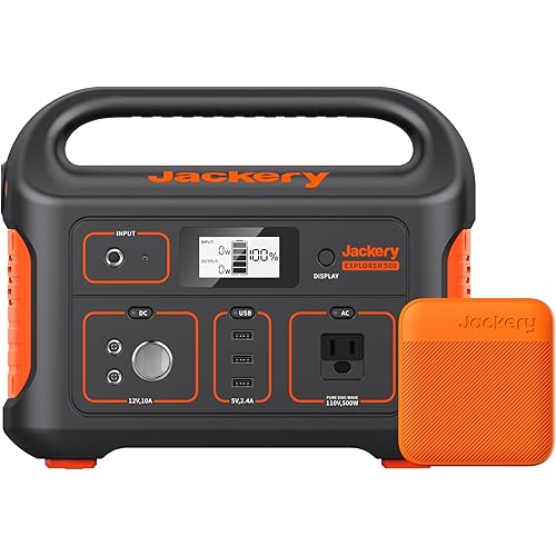 Jackery Portable Power Station Explorer 500 and 102W Fast Charger, 518Wh Solar Generator Lithium Battery with 500W AC Outlet for Home Use, Emergency Backup,Road Trip Camping (Solar Panel Optional)