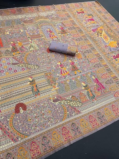 Image of Women's Pashmina Silk Saree with Kashmiri Thread Pallu and Zari Border