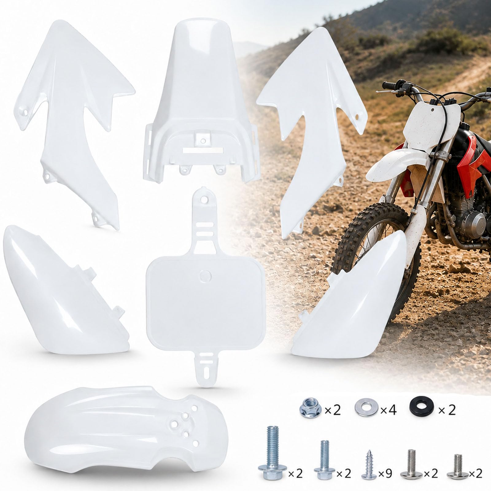 Podoy CRF50 Body Fender Kit Plastic Fairing 7PCS with Bolts (White)