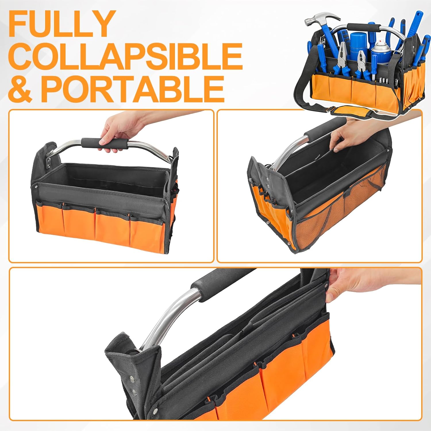 Collapsible Car Detailing Caddy Organizer, 16" Oxford Cloth Caddy with Handle & Strap, Multi-Pockets Storage Tote for Car Care Supplies, Garage Tools & Home Cleaning