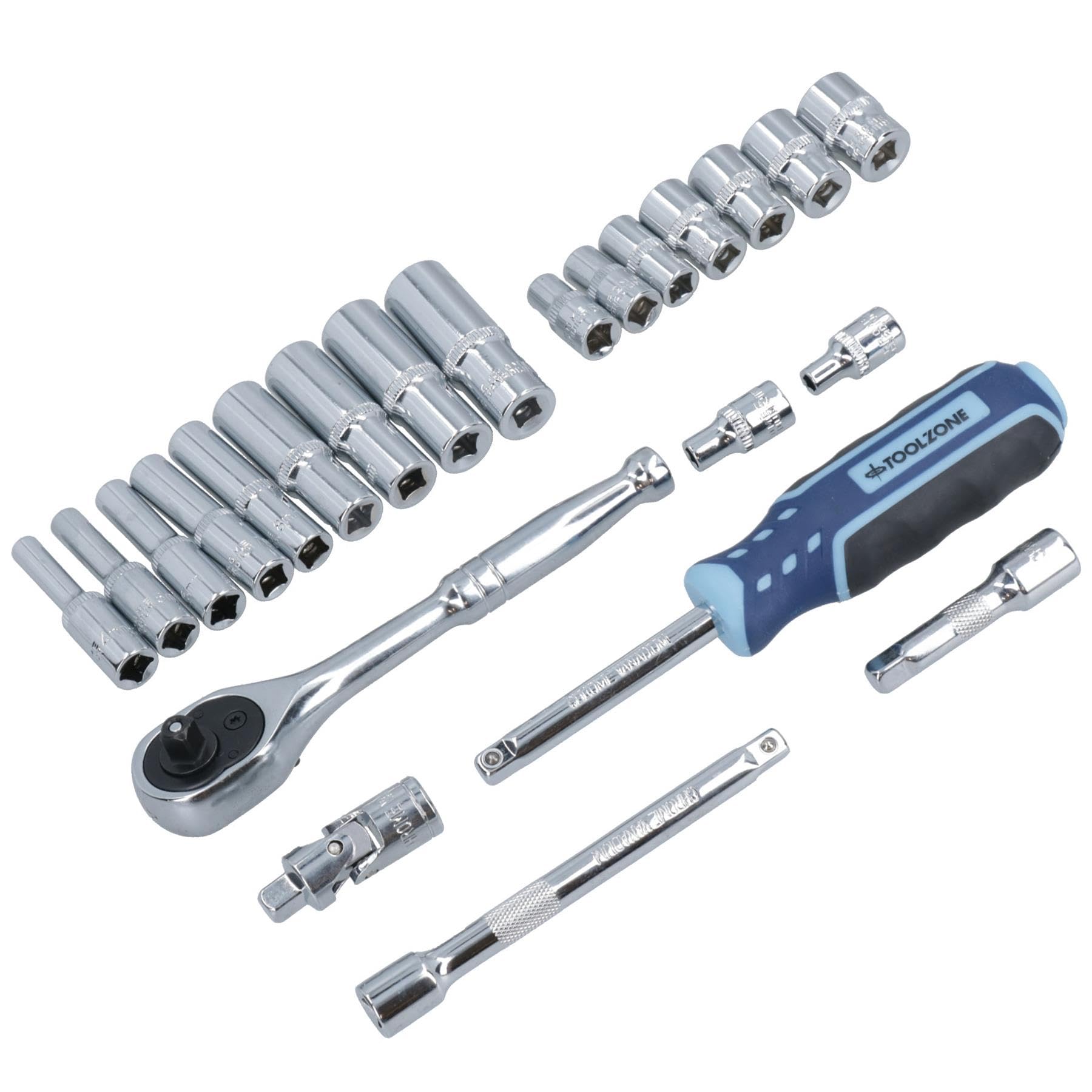 1/4-Zoll-Antrieb, 23-teiliges metrisches Steckschlüssel-Set, flache tiefe Stecknüsse, Ratschenverlängerung UJ