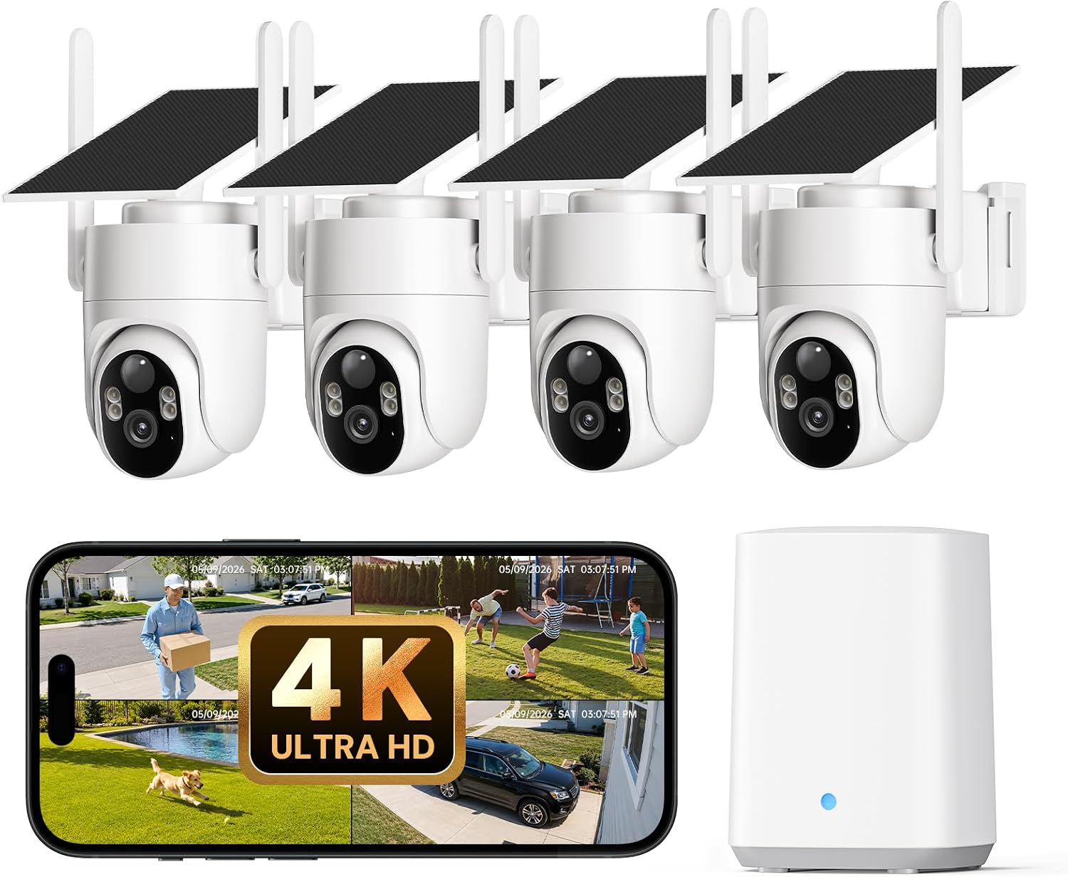 ELYSOO 4K Solar Security Cameras Wireless Outdoor Home System, 4-Cam Kit