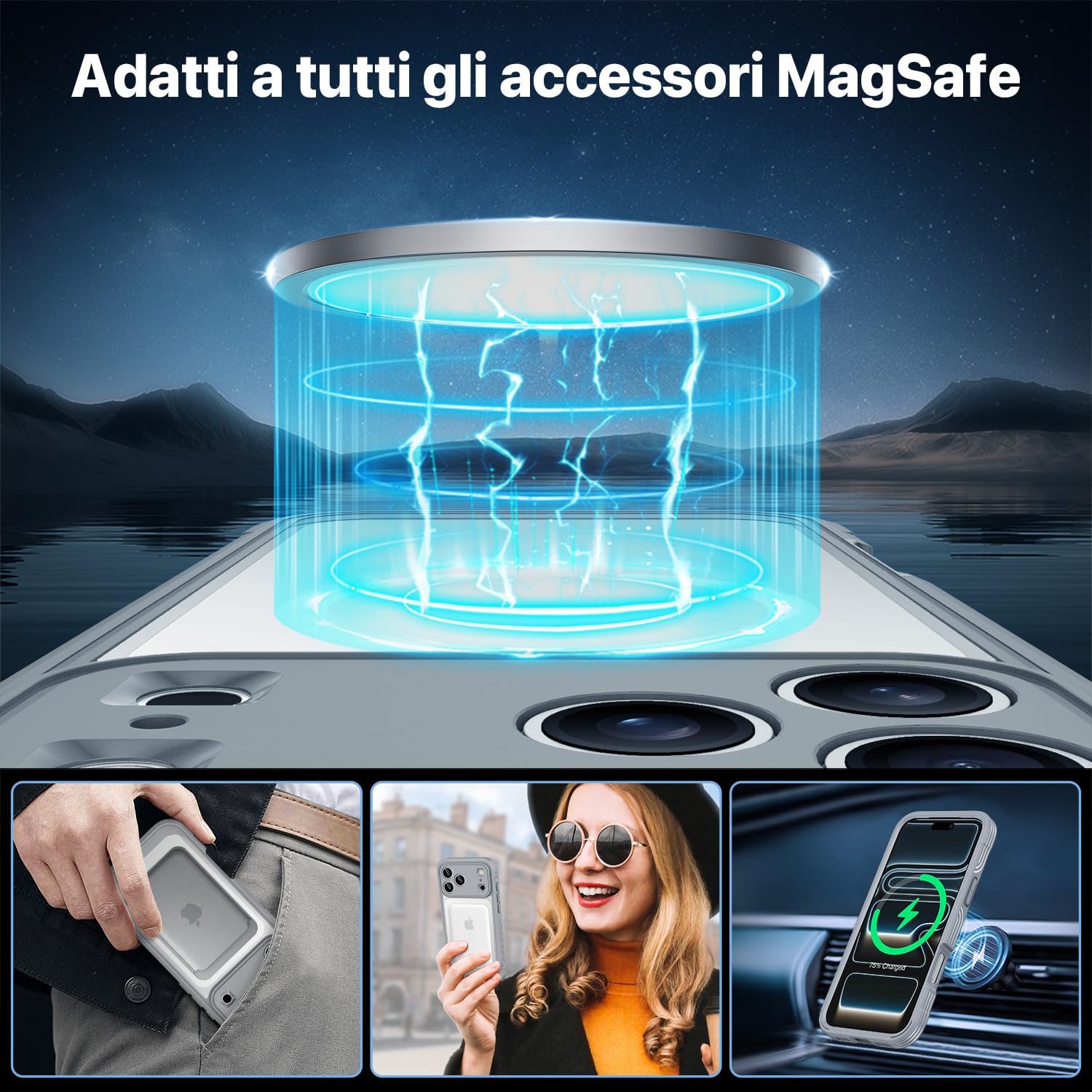 CENHUFO Magnetica Cover iPhone 17 Pro Max [Compatibile con Magsafe] Integrata 9H Vetro Temperato Schermo e Protezione Fotocamera, Custodia Antiurto 360 Gradi Fronte Retro Doppia Faccia Case - Grigio