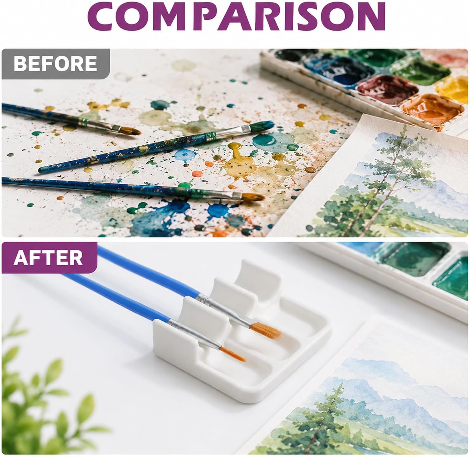 Watercolor Brush Holder, 3 Slots White Paint Brush Holder for Artist