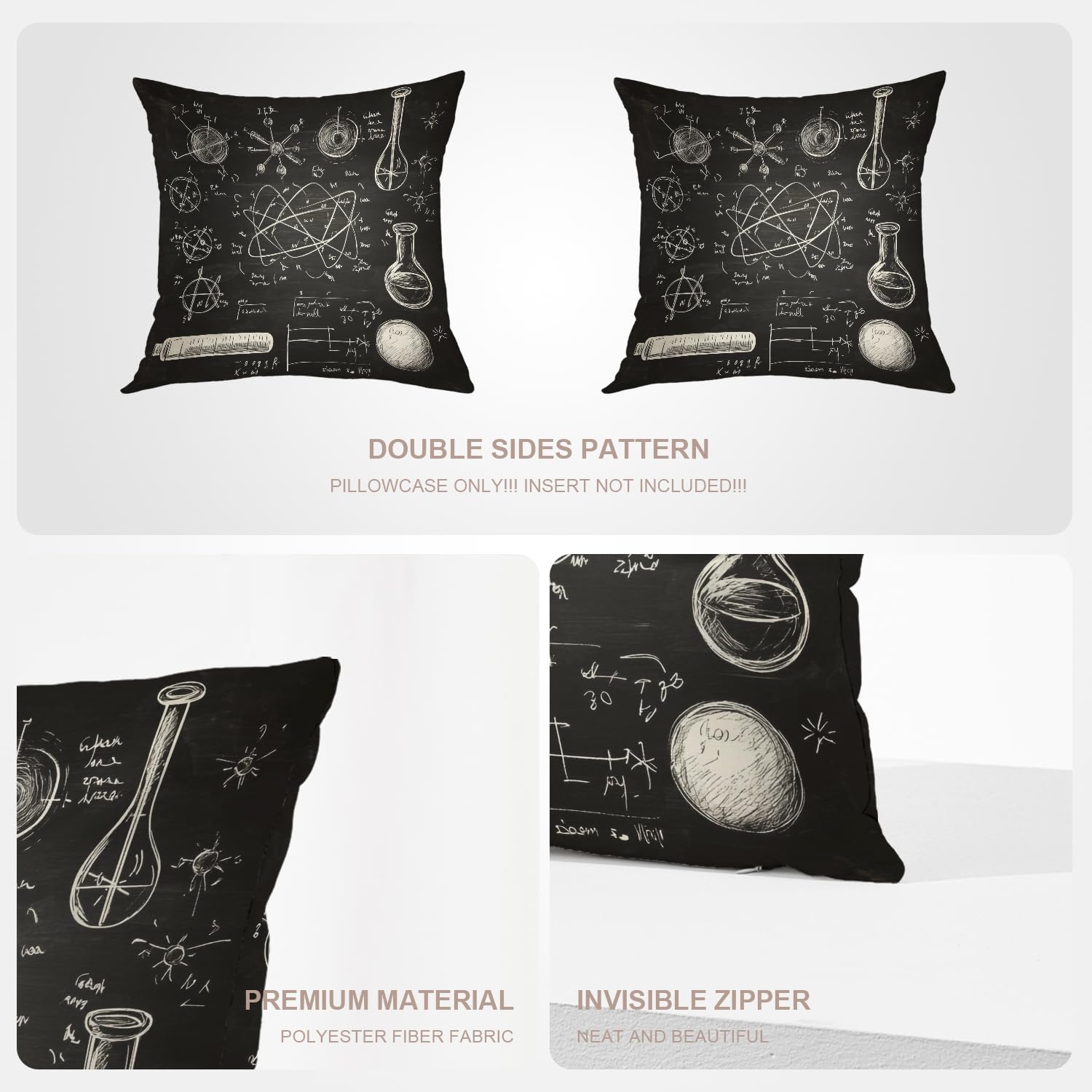 Science Education Throw Pillow Covers, Laboratory Experiment Couch Cover Digital Blended Hidden Zipperl Decorative Sofa Cover for Hair Skin Square 18X18 in 2 Pcs