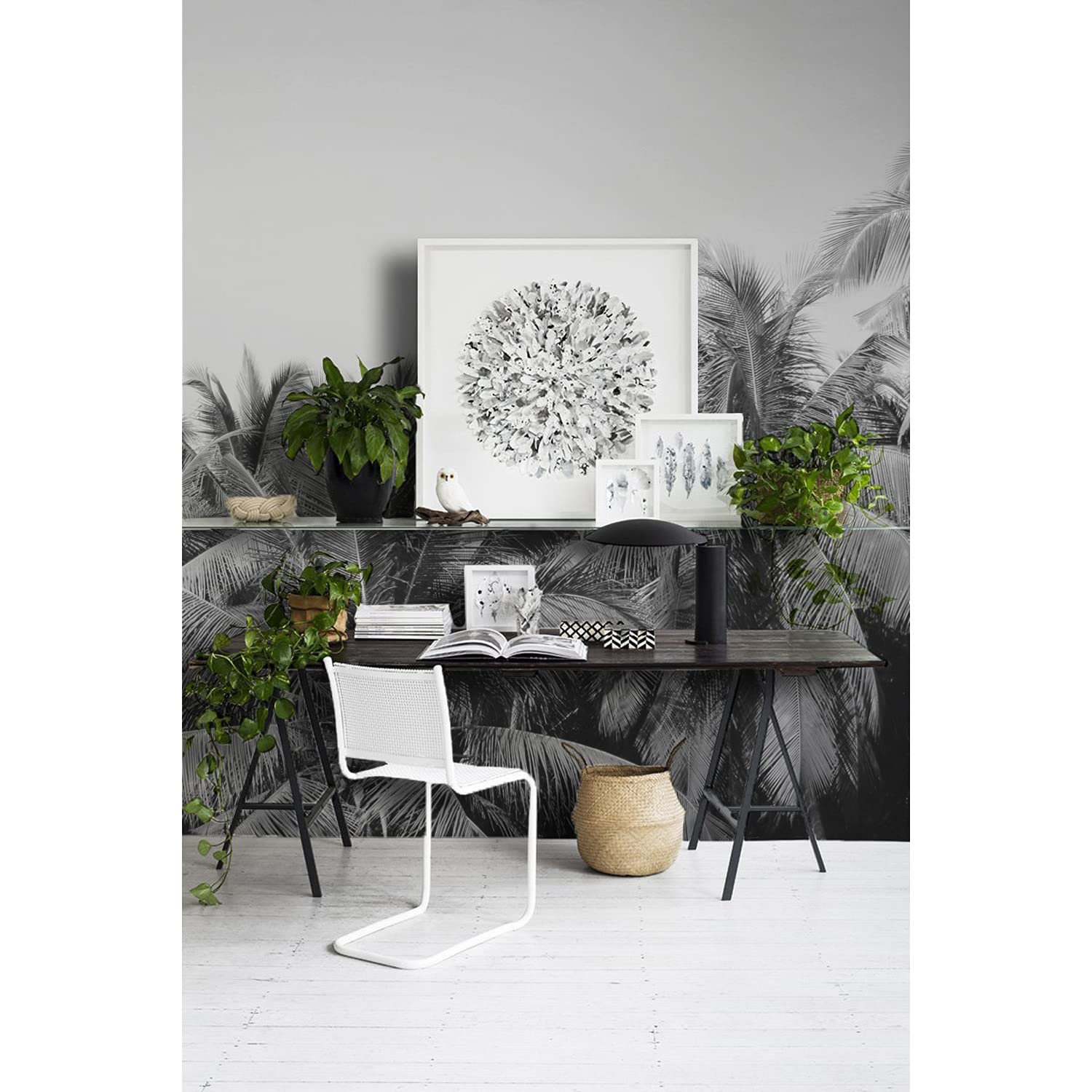 Papier peint palmiers pour rénover un meuble ou habiller un mur blanc facilement