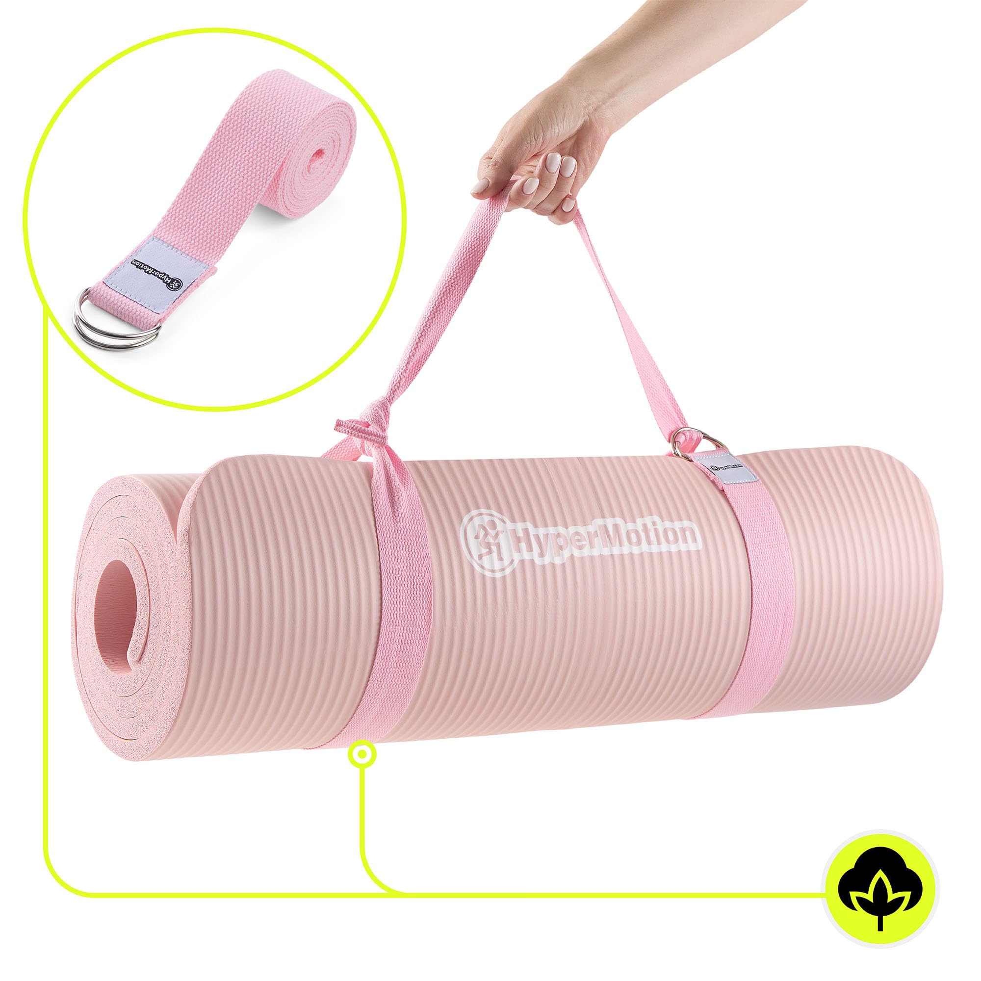 HyperMotion Tapis de Yoga NBR 183x61 cm (Épaisseur 0,8 cm et 1,5 cm) Antidérapant, avec Sangle de Transport et d’Étirement, Tapis Fitness pour Pilates et Relaxation