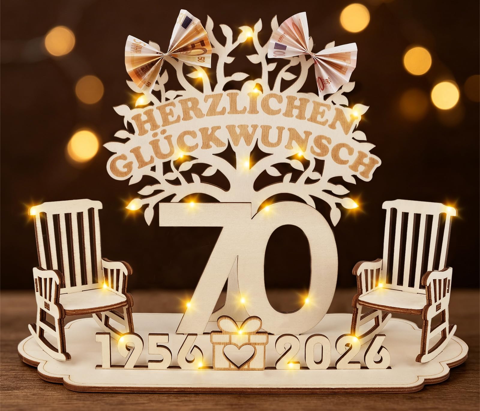 I LOVE MOM Geldgeschenk Geburtstag Holz, Schaukelstuhl Deko Geburtstag Geschenke Frau Mann mit Holz Schild Gästebuch für Geschenke, Hochzeiten, Partys, Geburtstage, Jubiläum