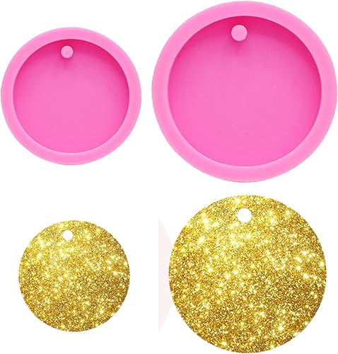 Miniatura 8 de Juego de 64 moldes redondos de silicona para llaveros, 4 moldes redondos de silicona, moldes de resina de resina epoxi, con llaveros y anillo de