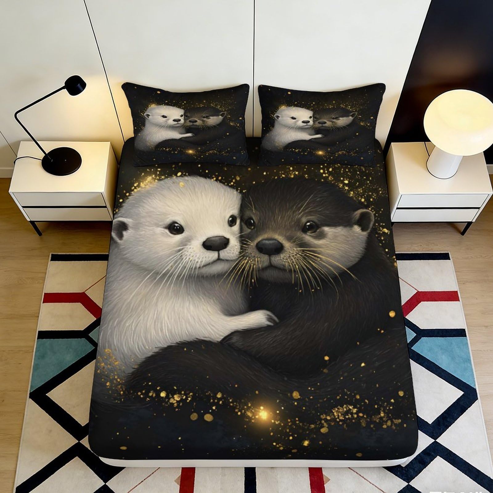 Kzqnxhjprl Style-2 3D Printed Cute Otter Fitted Sheet Microfiber Soft Washable Starry Night Bed Cover For Bedroom Dorm Decor 90X200x25cm