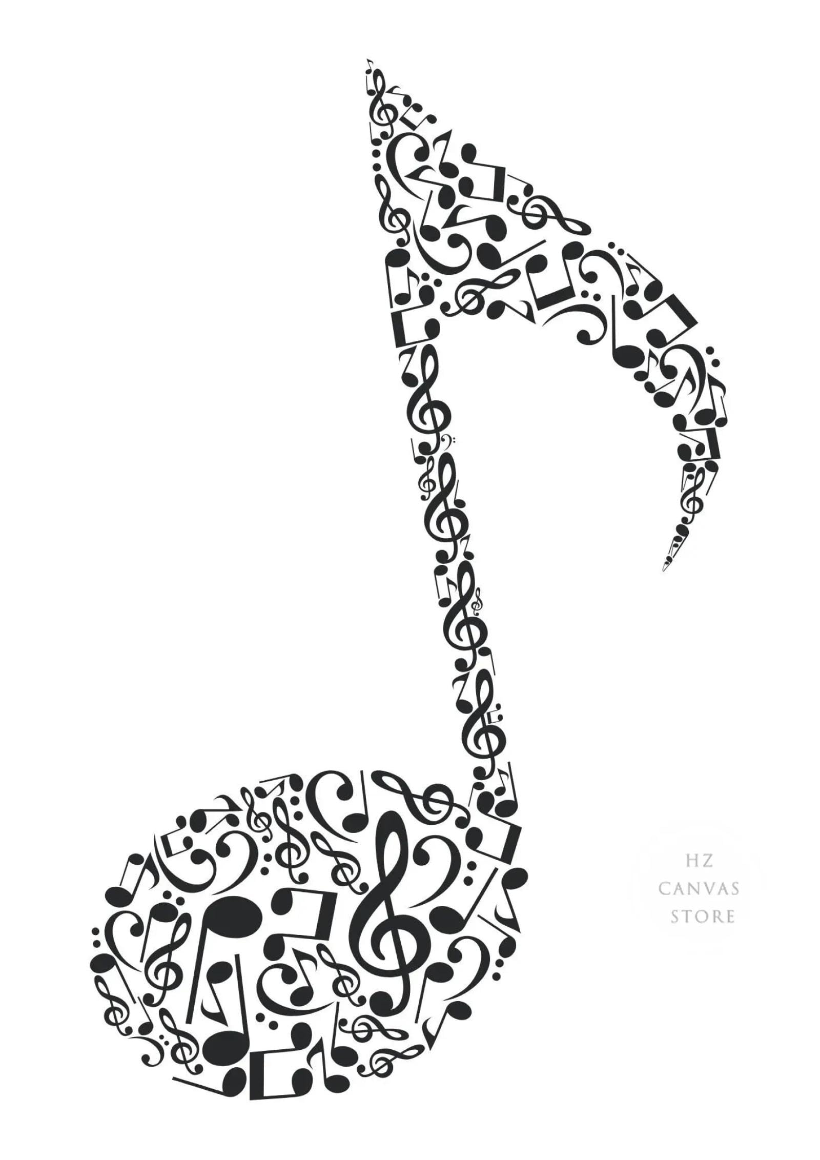 KEMEIQI Stampa artistica su tela con note musicali in bianco e nero, poster musicale per la decorazione del soggiorno, regali per musicisti, quadro da parete per la casa, 70x100cmx3 senza cornice