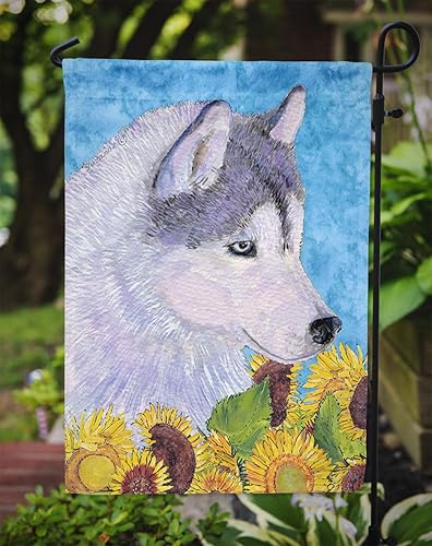 Miniatura 3 de Caroline's Treasures SS4233GF - Bandera decorativa para jardín con flores de Husky siberiano en verano, para jardín, jardín, patio, jardín,