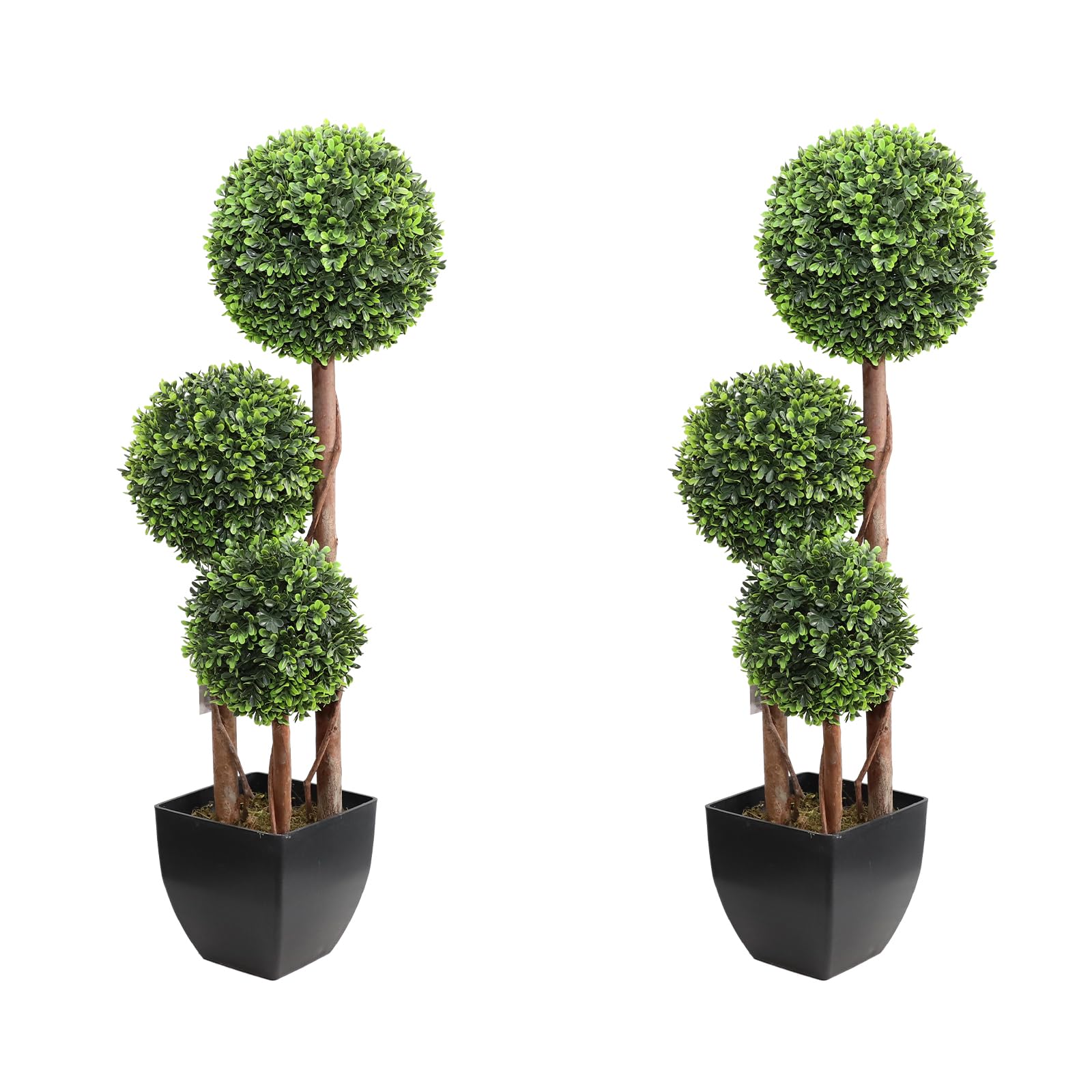 momoplant Set of 2 Artificial Trees Boxwood Ball Topiary Trees in Pot, 3ft Three Ball Trees Fake Plants for Home Indoor Outdoor Decor