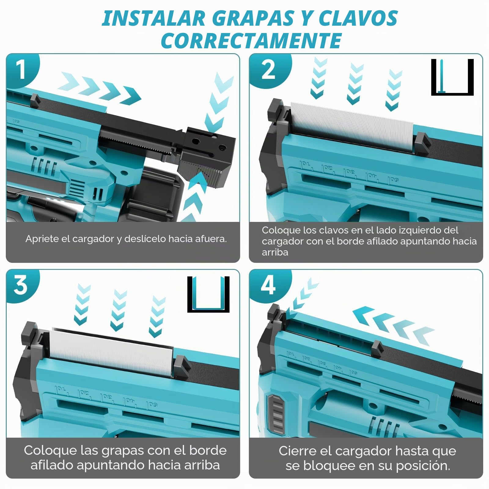 Clavadora a Batería 2 en 1 y Grapadora Eléctrica Compatible con Batería Makita 18V, con 1 Batería de 4.0 Ah, 1000 Clavos y 1000 Grapas – Ideal para Carpintería, Bricolaje y Tapicería