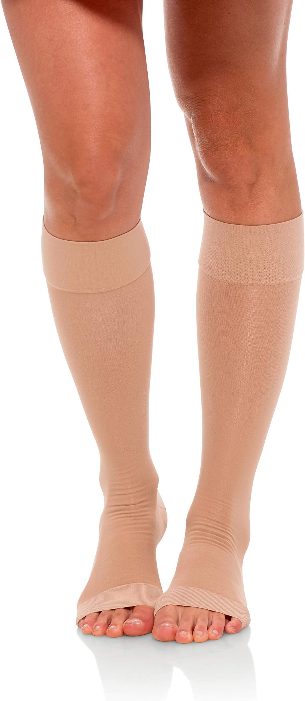 Knee High Collection, 20-30mmHg Sheer Open Toe 233 (Small, Natural)