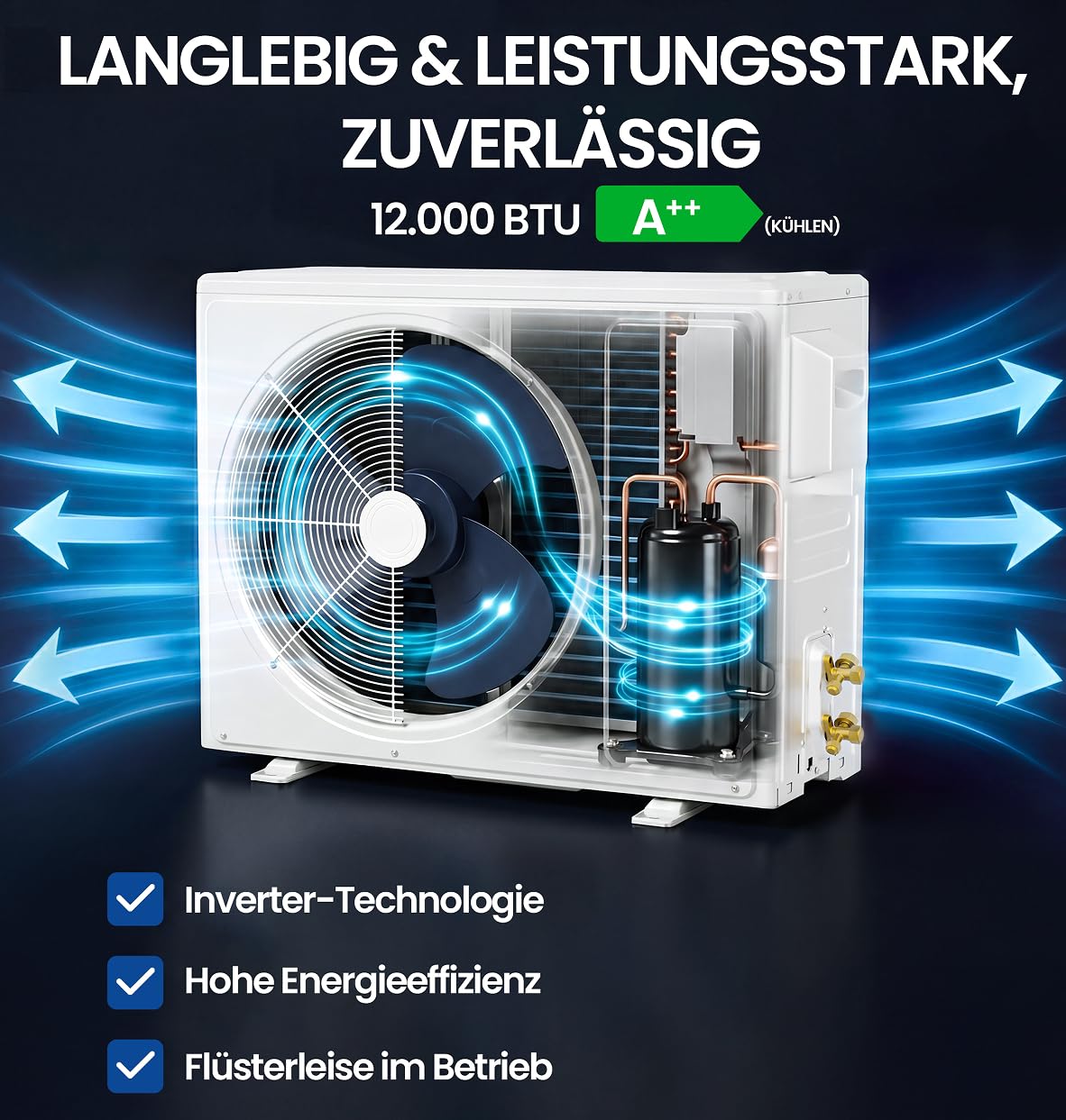 TRIUMPHKEY Split Klimaanlage 12000 BTU 3,5 kW Inverter A++ R32 bis 45 m²