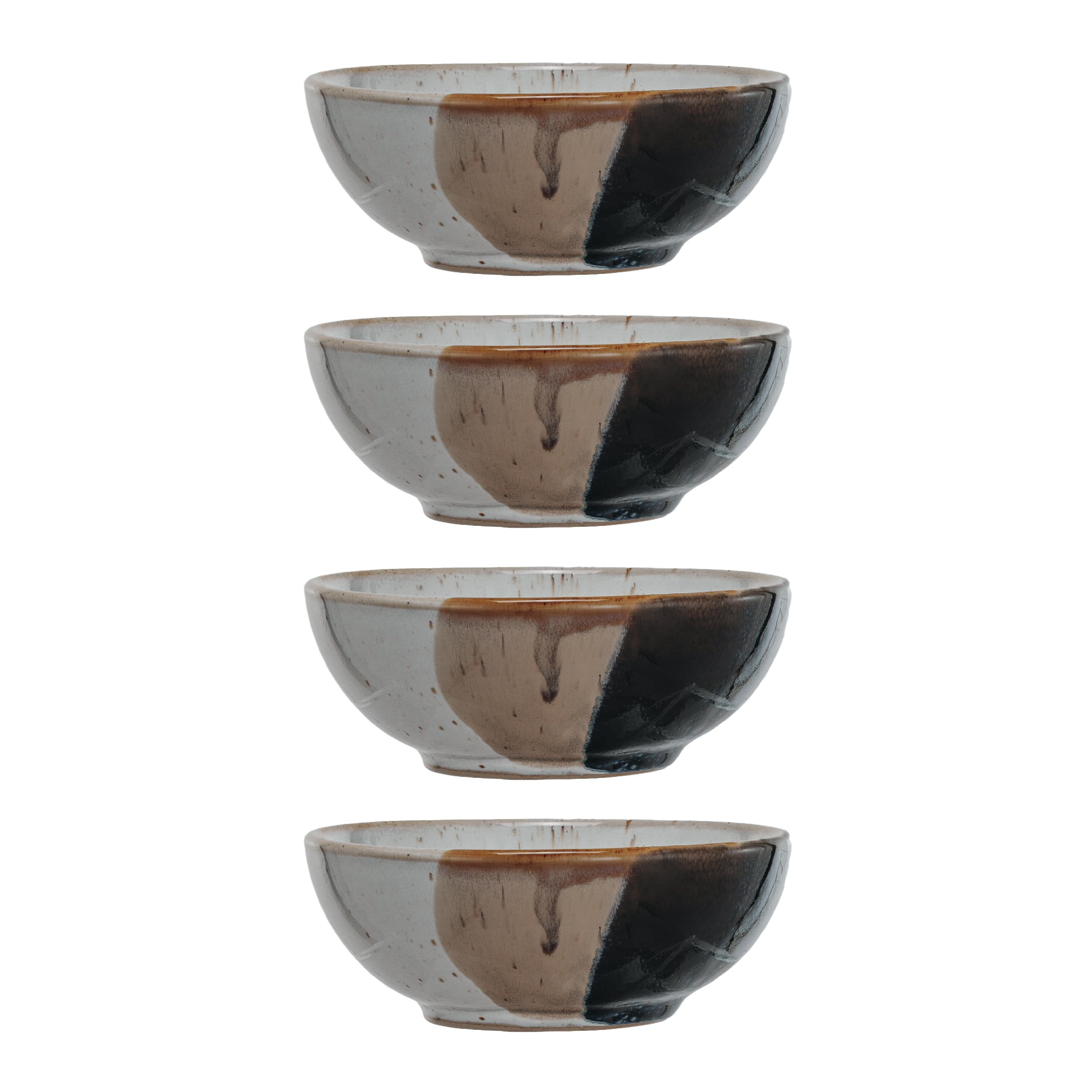 BloomingvilleEarthen Charm Stoneware Bowl Set, Tan and White, Set of 4