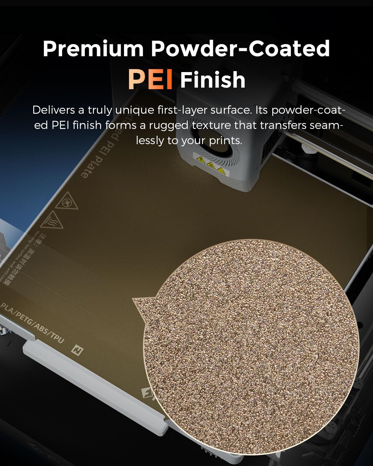 FLASHFORGE AD5X 3D Printer Platform PEI Powder-Coated Plate, Excellent Adhesion and Long-Lasting Durability, Automatic Release on Cooling and Textured Surface Finish