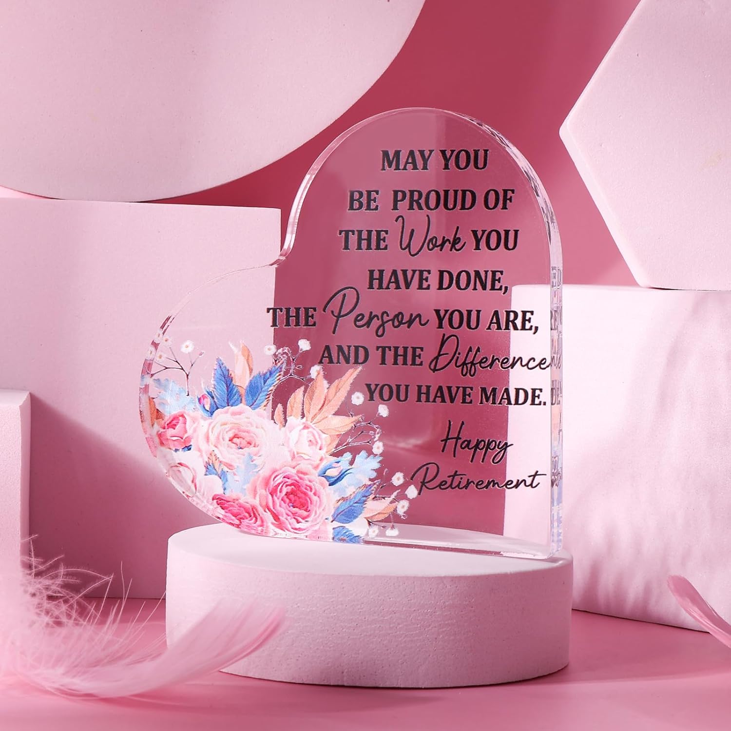 1 Pcs Retirement Gifts for Women Heart-shaped Retirement Gift Thoughtful Retirements Gift Ideas Acrylic Plaque-Leaving Gifts Keepsake for Colleagues Teachers Nurses Coworker families Friends Women Men - Image 8