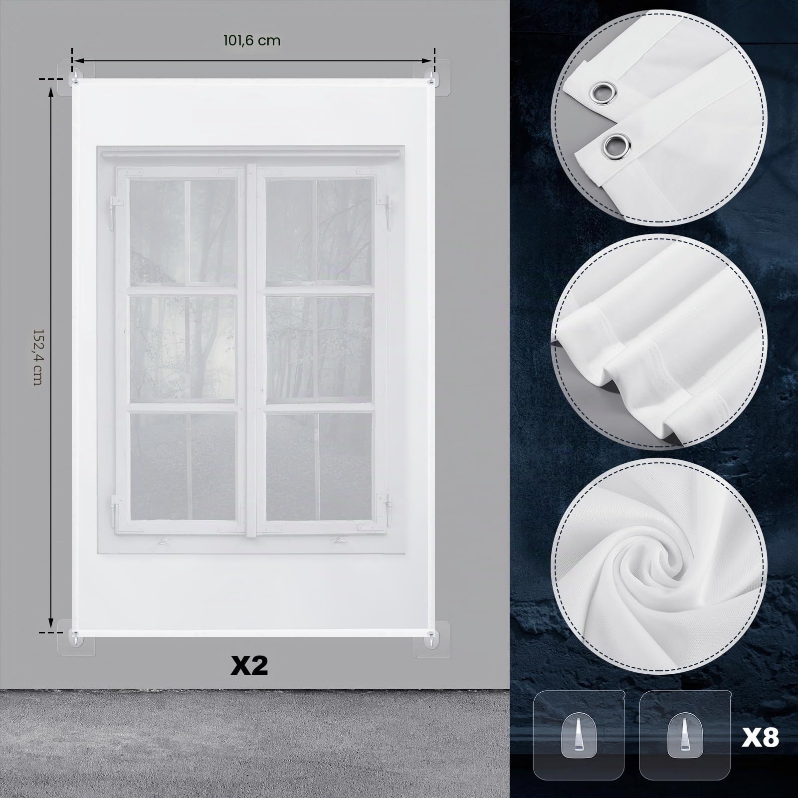 Oudain Lot de 2 écrans de Projection arrière en Polyester Blanc Mat translucide, pour Halloween, Noël, intérieur et extérieur, avec matériel de Montage - 101,6 x 152,4 cm