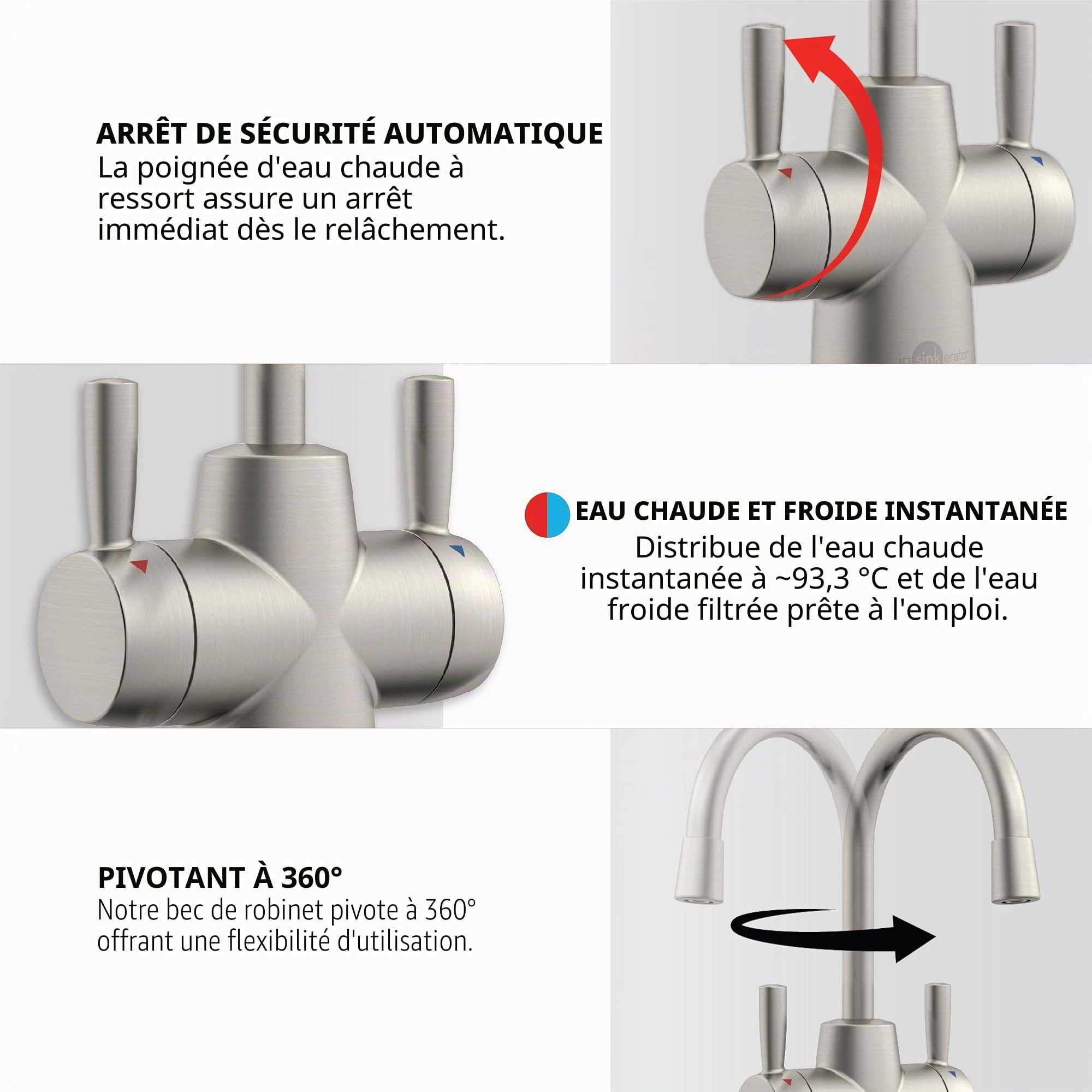 InSinkErator HC250SN-SS HOT250 Distributeur d'eau Chaude et Froide instantané, Nickel satiné